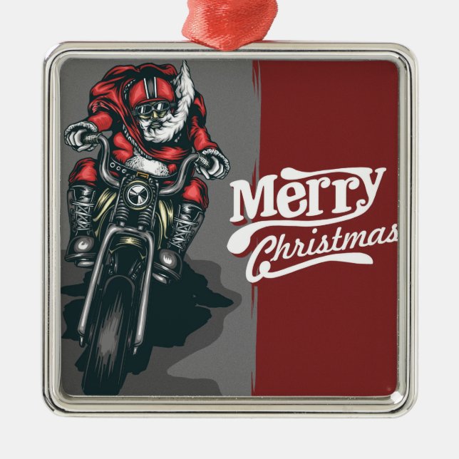 Joyeux Noël Moto Père Noël Ornement (Devant)
