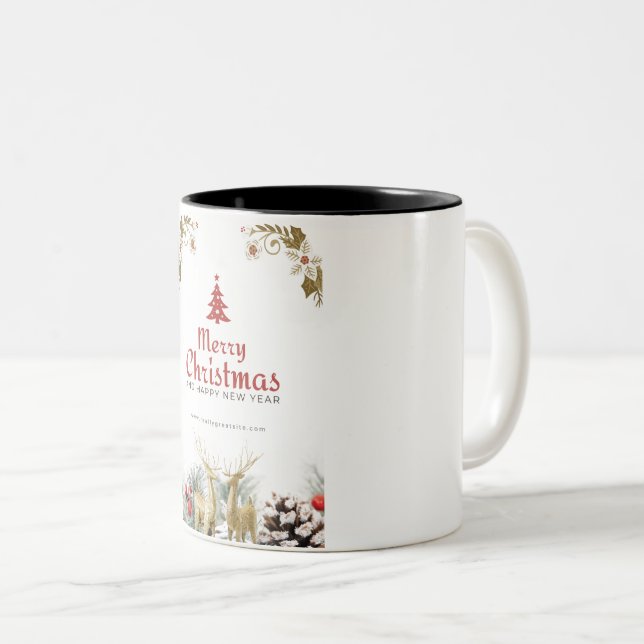 Joyeux Noël Mug Arbres et Cerfs à Parasol (Devant droit)