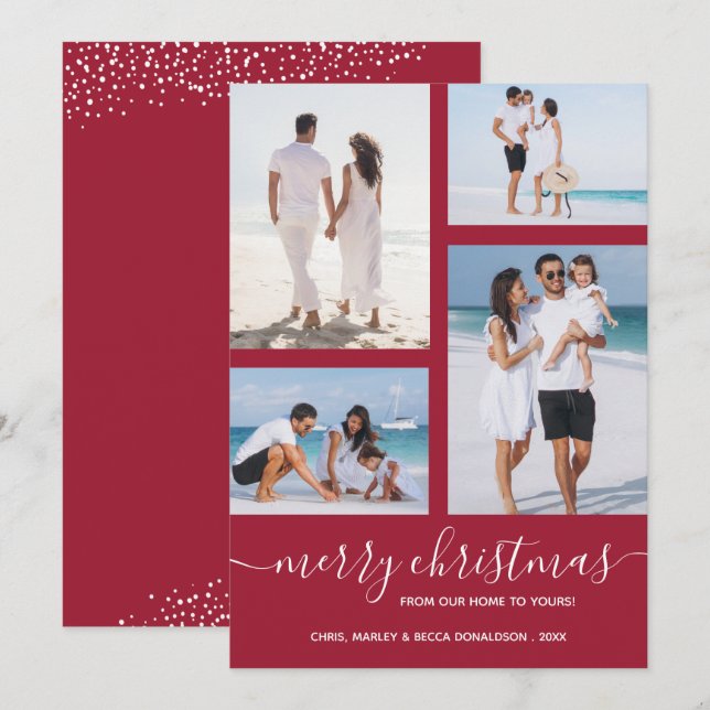 Joyeux Noël Multi Photo Crimson Carte de vacances (Devant / Derrière)