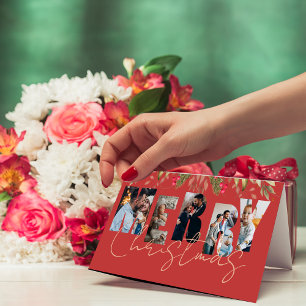 Joyeux Noël Multi Photo Red Gold Carte