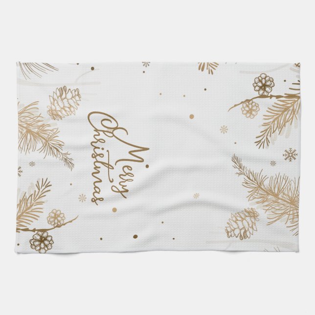 Joyeux Noël Neutre Or Design Serviette de cuisine (Horizontal)
