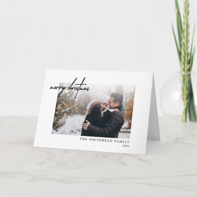 Joyeux Noël noir blanc carte minimale (Devant)