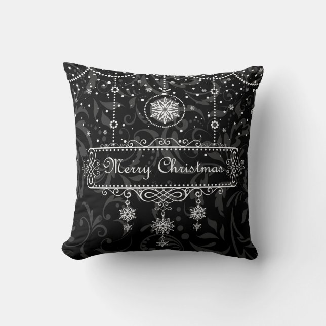 Joyeux Noël noir et blanc Coussin décoratif (Recto)