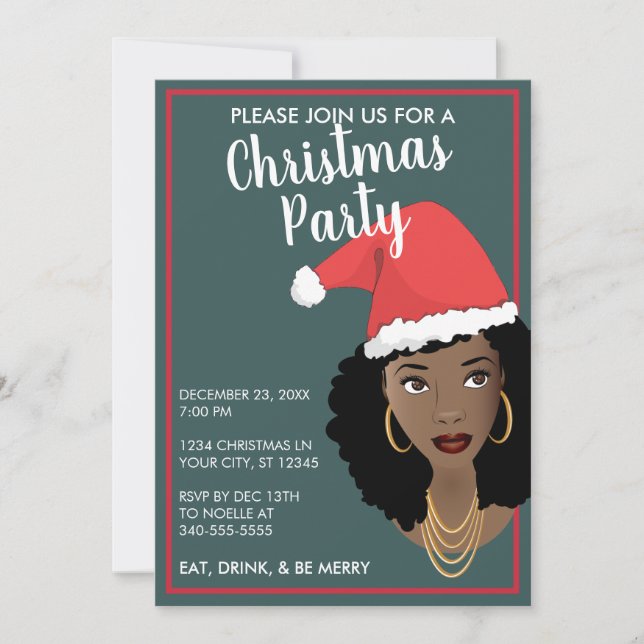 Joyeux Noël! Noir Femme Santa Hat, Turquoise & Rou (Devant)