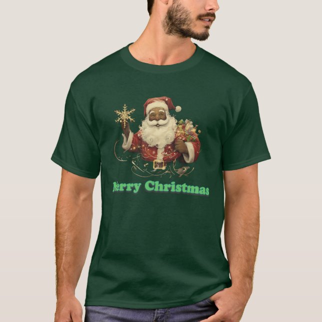 Joyeux Noël Noir Père Noël T-shirt (Devant)