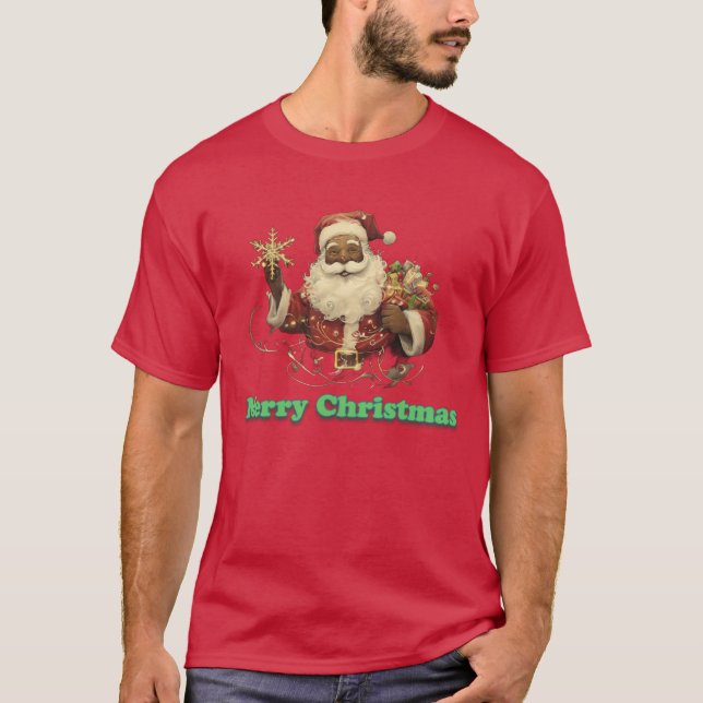 Joyeux Noël Noir Père Noël T-shirt (Devant)