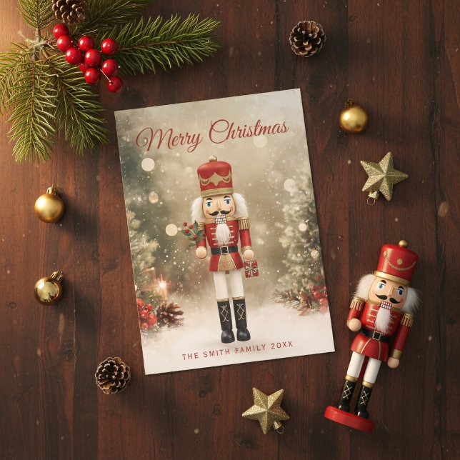 Joyeux Noël Nutcracker Family Carte de vacances (Nutcracker family holiday card brings festive elegance to your loved ones' mailboxes.)