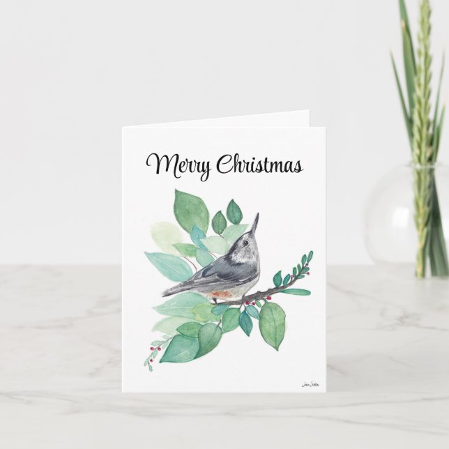 Joyeux Noël Nuthatch Bird Carte de vacances (Devant)