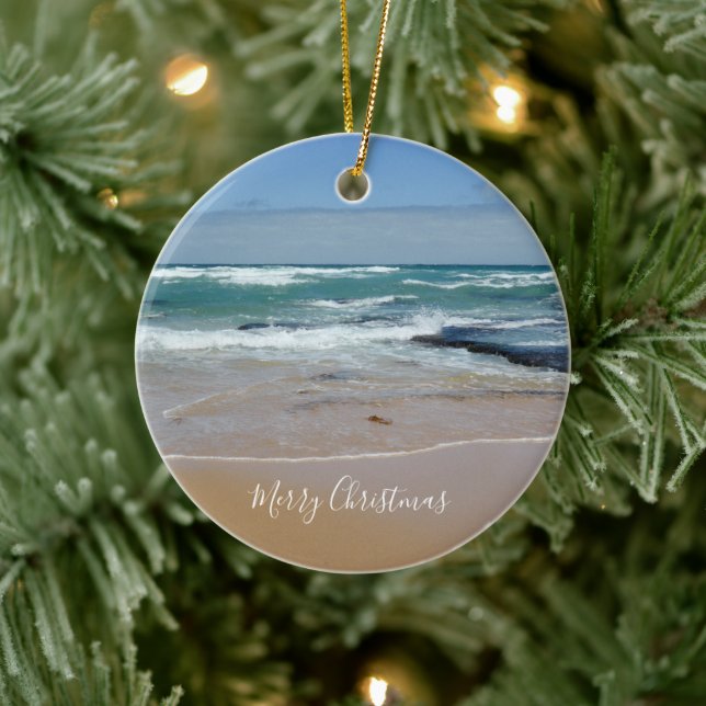 Joyeux Noël Ocean Waves Arrondi Ornement en cérami (Arbre)