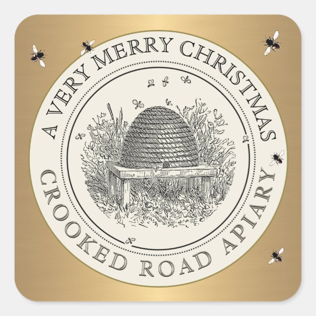 Joyeux Noël or et ivoire Apiary Étiquette (Devant)