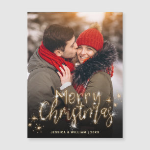 Joyeux Noël or étincelante photo aimant de voeux