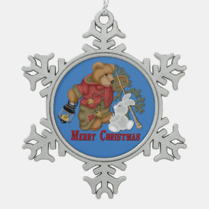Joyeux Noël Ours et Lapin Flocon de neige Ornement