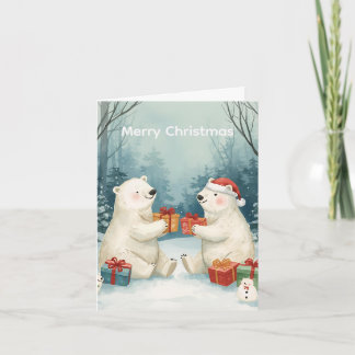 Joyeux Noël Ours Polaire Présente Carte de Noël
