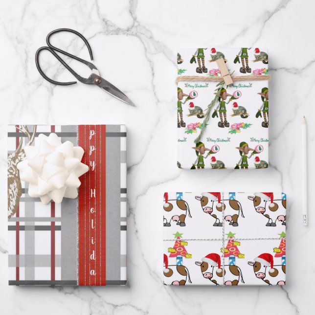 Joyeux Noël Papier Elf Emballage Feuilles (Recto)