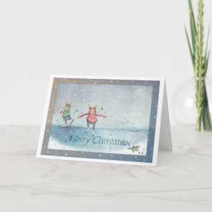 Joyeux Noël Patinage lapins Carte de Noël