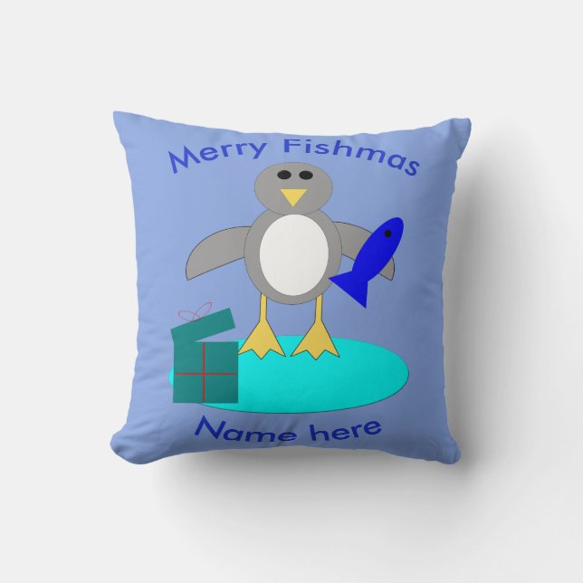 Joyeux Noël Pêche Pingouin Coussin personnalisé (Recto)