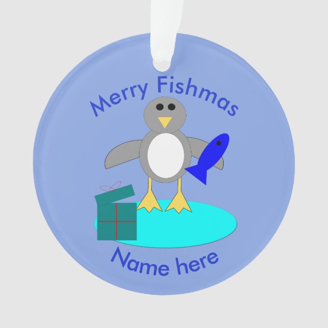 Joyeux Noël Pêche pingouin en acrylique ornement (devant)