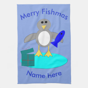 Joyeux Noël Pêche Pingouin serviette personnalisée