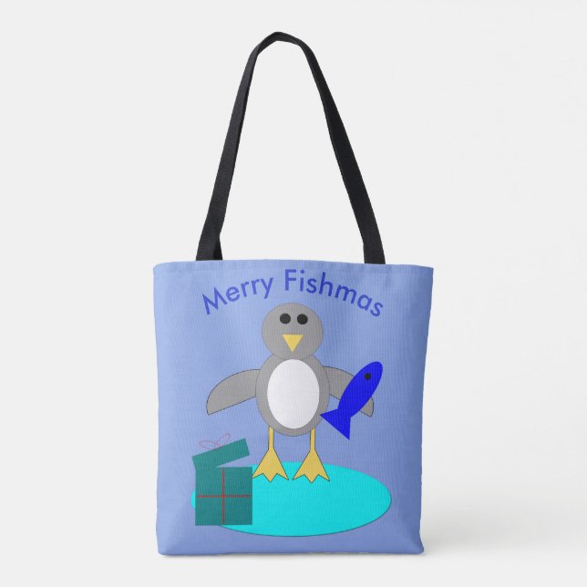 Joyeux Noël Pêche Sac fourre-tout de pingouin (Dos)