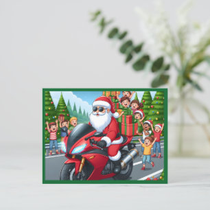 Joyeux Noël Père Noël Motorcycle carte postale