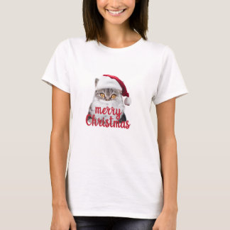 joyeux Noël père Noël t-shirt chat pour femmes