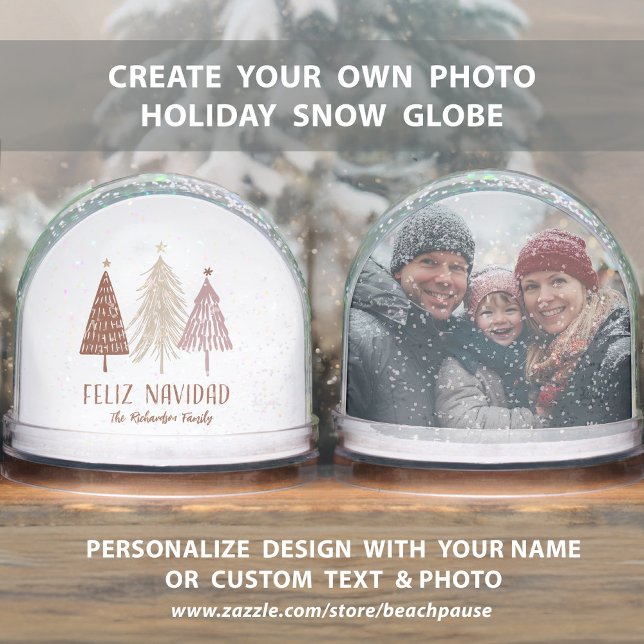 Joyeux Noël Photo de famille Nom Vacances (Feliz Navidad Family Photo Name Holiday Snow Globes. Customize front and back.)