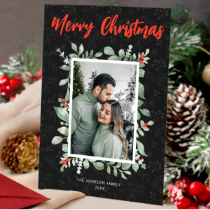 Joyeux Noël Photo Noir Élégante Carte de Vœux