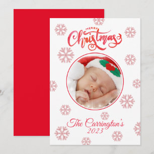 Joyeux Noël Photo Red Plaid Snowflakes Holiday