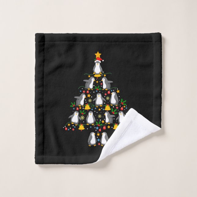 Joyeux Noël Pingouin Lumières Arbre de Noël (Gant de toilette)