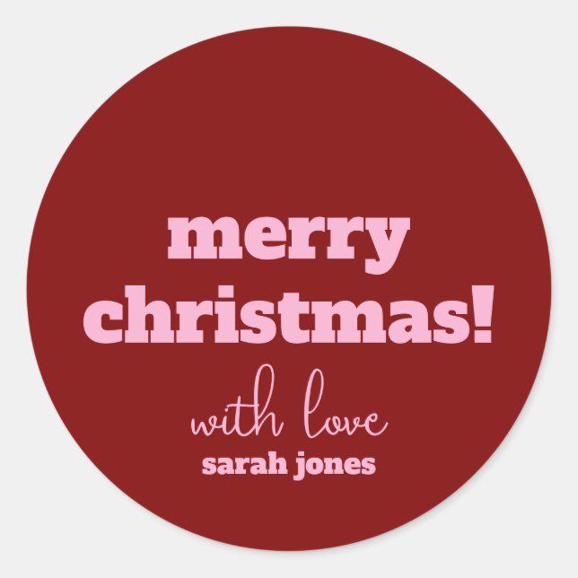 Joyeux Noël Pink Typographie Stickers Retro (Devant)
