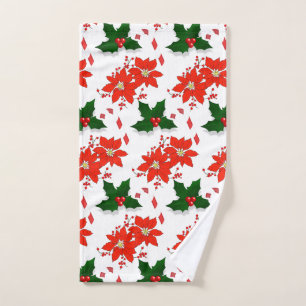 Joyeux Noël Poinsettia Rouge et Feuilles de Houx 