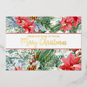 Joyeux Noël Pointsettia Pine Foil Carte de vacance