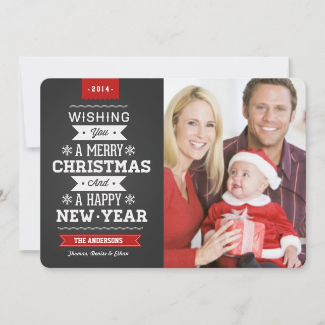 Joyeux Noël Preppy Chalkboard 2014 Carte photo (Devant)
