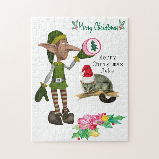 Joyeux Noël Puzzle Elf de Noël Possum Floral (Vertical)