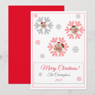 Joyeux Noël Red Plaid Snowflakes Photo Holiday