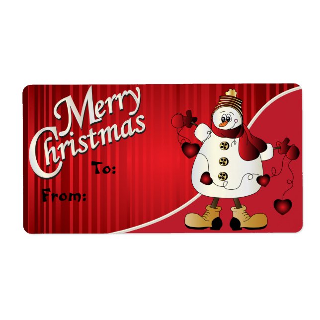 Joyeux Noël Red Snowman étiquette cadeau (Devant)