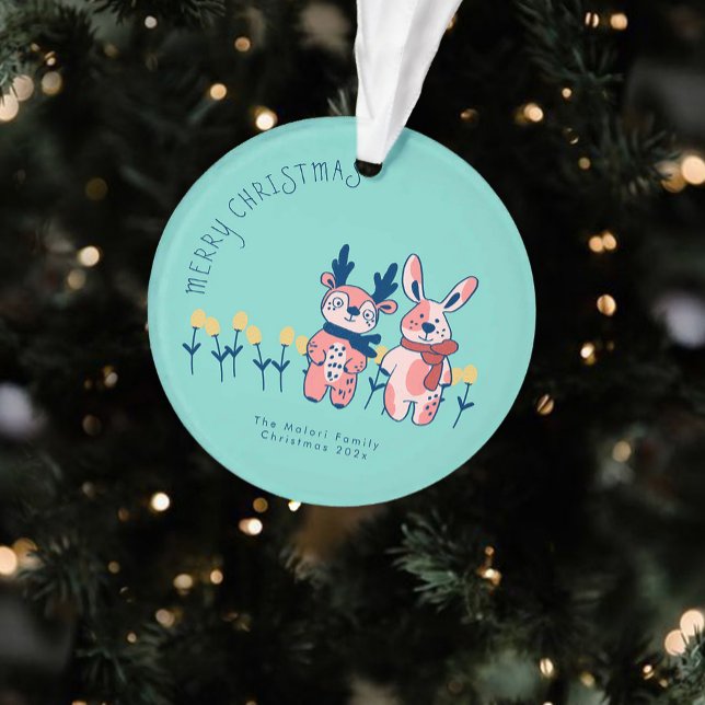 Joyeux Noël – Renne et lapin sur fond sarcelle (Créateur téléchargé)