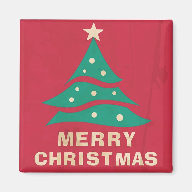 Joyeux Noël Retro Arbre Magnet (Devant)