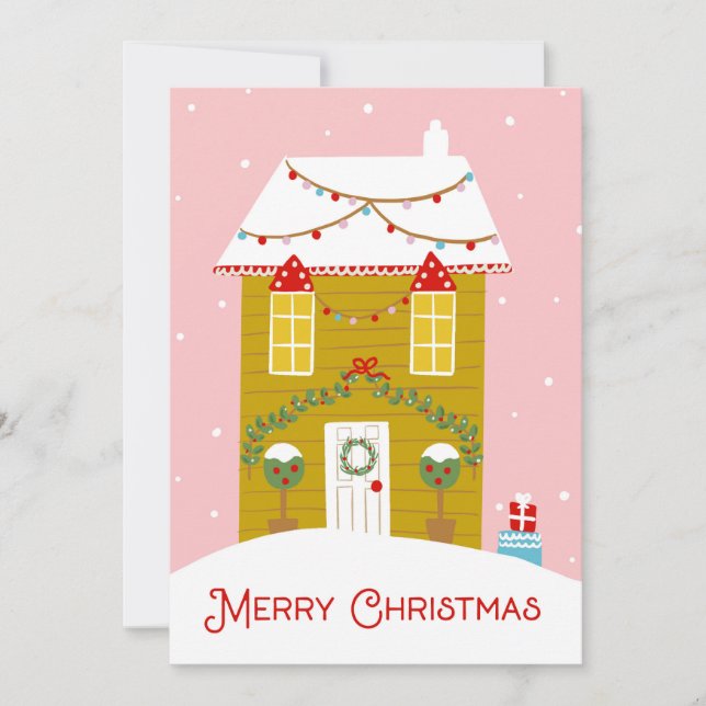 Joyeux Noël rose pain d'épices Carte de la maison (Devant)