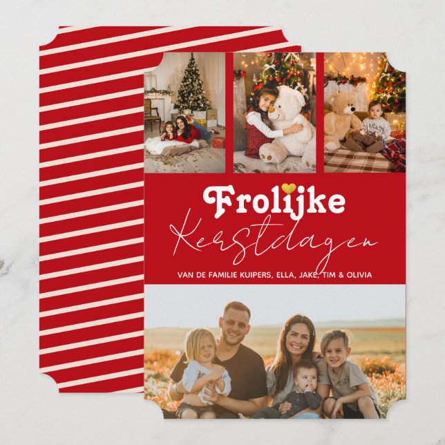 Joyeux Noël Rouge 4 Photos Carte de Noël (Devant / Derrière)