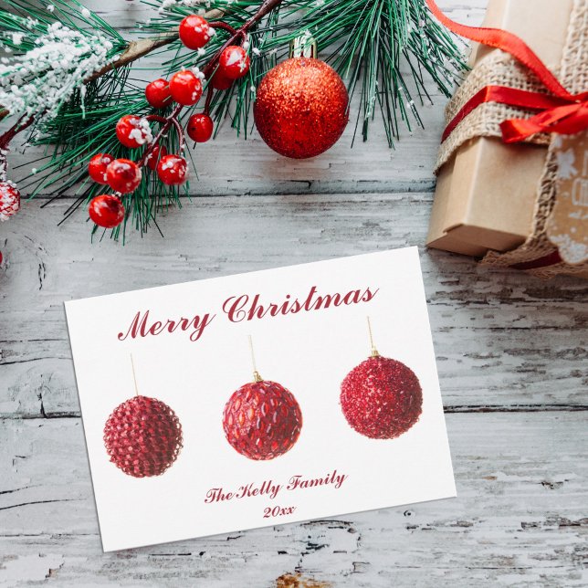 Joyeux Noël Rouge Baubles carte à plat avec texte (Créateur téléchargé)
