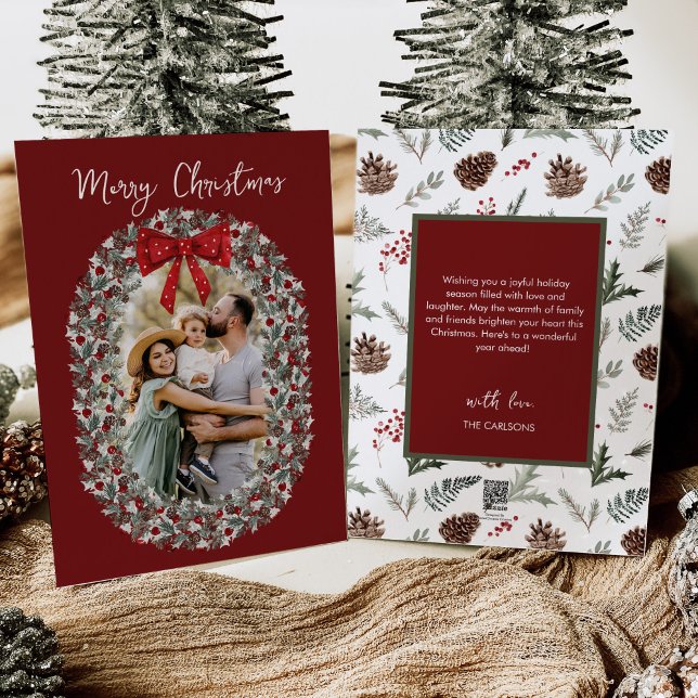 Joyeux Noël Rouge Bow photo Carte de vacances (Créateur téléchargé)