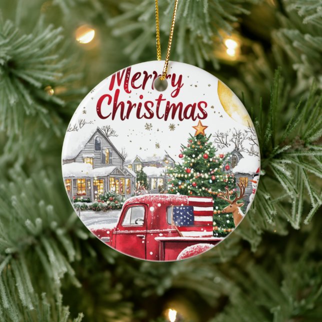 Joyeux Noël Rouge Camion Ornement de vacances (Arbre)