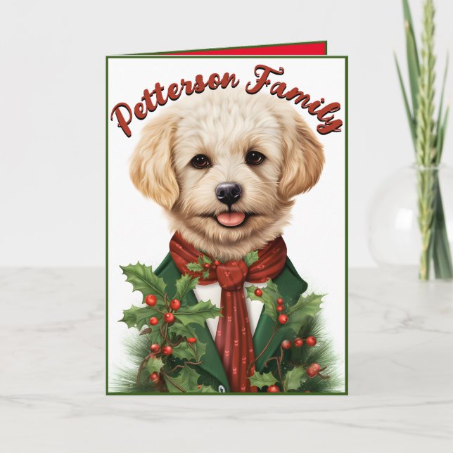 Joyeux Noël rouge : carte adorable de chiot (Devant)