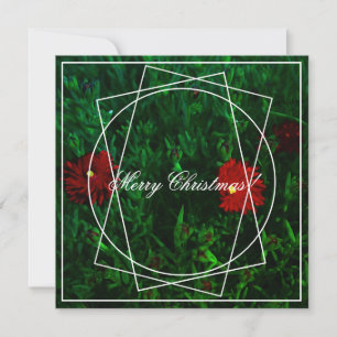 Joyeux Noël Rouge Fleurs vertes Carte de voeux