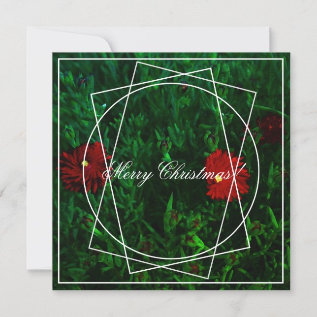 Joyeux Noël Rouge Fleurs vertes Carte de voeux (Devant)