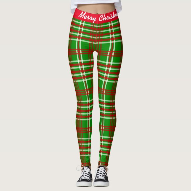 Joyeux Noël Rouge & Green Plaid Leggings (Devant)