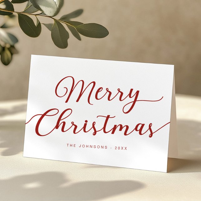 Joyeux Noël Rouge Joyeux Noël Plié Carte de vacanc (Simple Red Script Christmas Card)