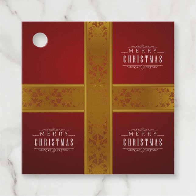 Joyeux Noël Rouge or étiquette cadeau (Devant)