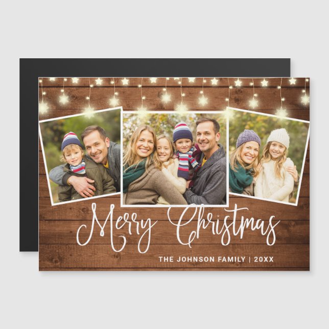 Joyeux Noël Rustique 3 PHOTO Carte magnétique (Devant / Derrière)